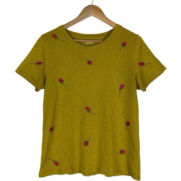 J.Crew Cotton Tee Women's Size M Yellow Floral Rose Embroidered Casual - Picture 1 of 6